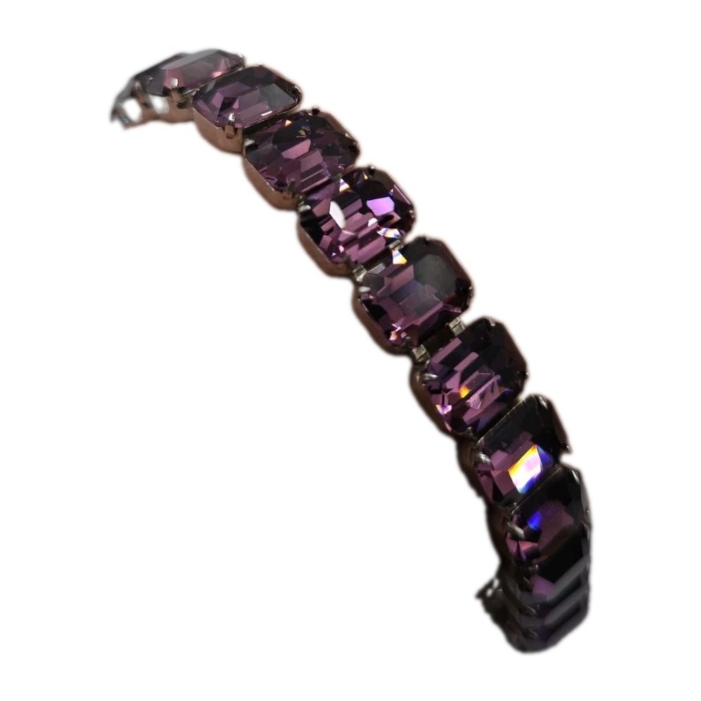 Vintage Kramer Of New York Dark Purple Rhinestone Tennis Bracelet 6.5" Signed